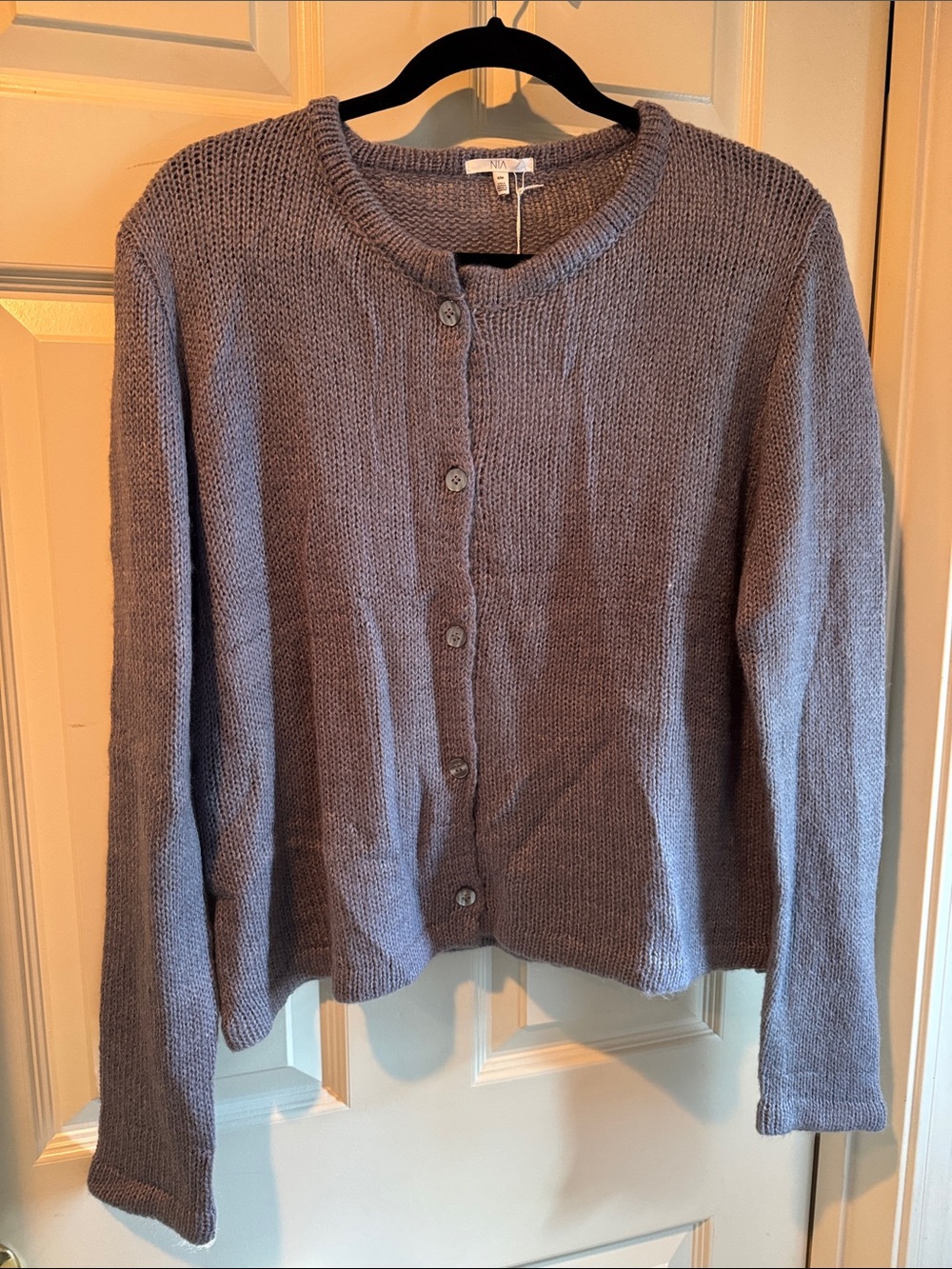 Light Gray Button-Front Knit Cardigan Sweater